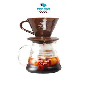 One Two Cups Filter Penyaring Kopi V60 Glass Coffee Filter Dripper - ZM00639 - Coklat