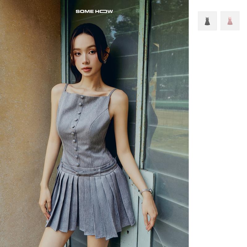   New10  Đầm Ngắn Charm Pleated Mini Chất Vải Bố Thoi Nhỏ Thoải Mái ,WDN143 SOMEHOW 
