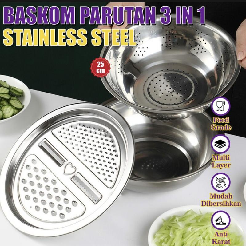Baskom Parutan Stainles Serbaguna - Parutan Baskom 3in1 Stainless Steel 0