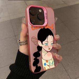 สาวเกาหลีสำหรับiPhone 16promaxกรณีโทรศัพท์มือถือ iPhone15ความคิดสร้างสรรค์14 ใหม่ 13 พรีเมี่ยมสีเงิน 12/11 ป้องกันการตก XSMax ชายและหญิง 8Plus ความเรียบง่าย xs / xr กรณีป้องกัน