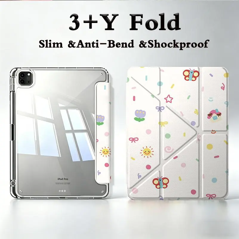 Cute Scattered Doodles Case For Huawei MatePad | 3+Y Fold Transparent Acrylic Anti-Bend Tablet Cover with Magnetic Pencil Slot, Slim Shockproof Full Body Protective Case for MatePad 11.5 2025/2026 / SE 11 / 11.5 S / 12X 2026 / Pro 12.2" / Pro 13.2"