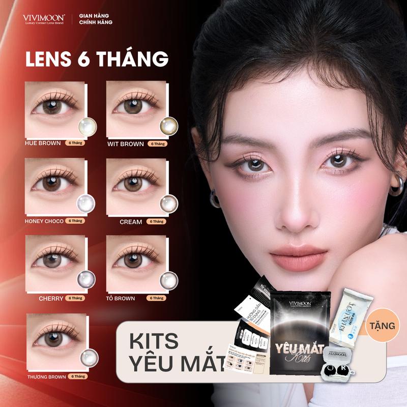 6 MONTHS Tổng Hợp Kính áp tròng cận cho mắt thở màu NÂU HOT chất liệu Silicone Hydrogel đeo êm mềm lens Vivimoon giá 01 đôi