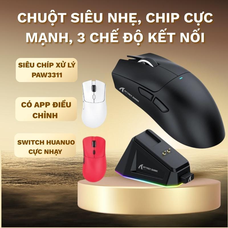 Chuột Gaming Không Dây Bluetooth Attack Shark X11 Chip PRO PAW3311 Có Dock Sạc LED 22000 DPI - Bảo Hành 12 Tháng