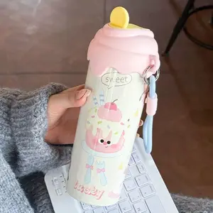 Tumbler Termos Vacuum Stainless SUS 316 Model Ice Cream Bakery Cute Ukuran 600ml Bonus Gantungan