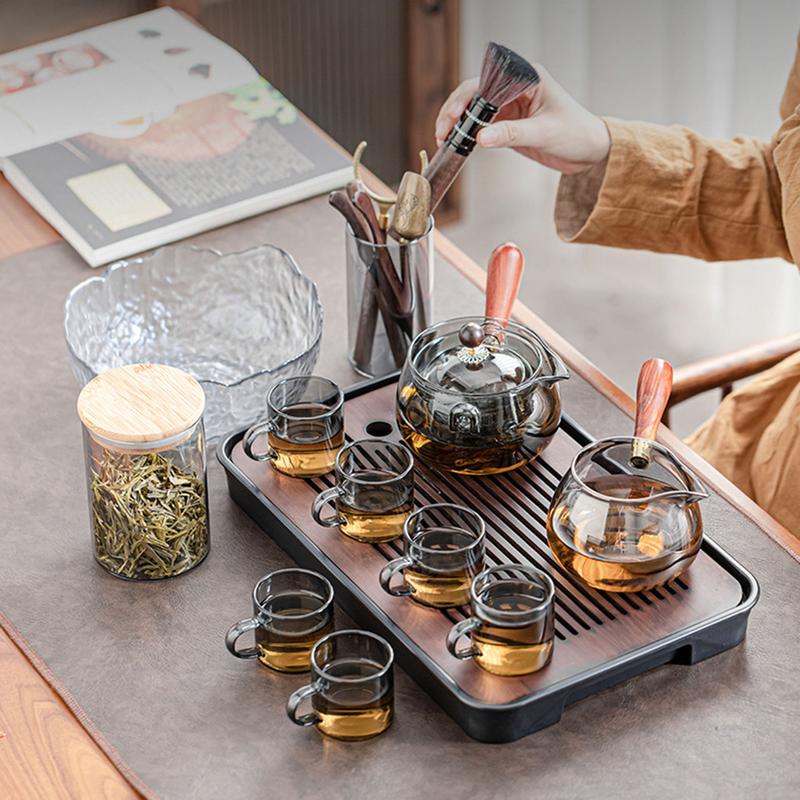 Tea Pot, High Borosilicate Glass Side Handle Brewing Tea Pot, Thickened Small Green Citrus Tea Pot, Wooden Handle Tea Pot, Glass Tea Set 2