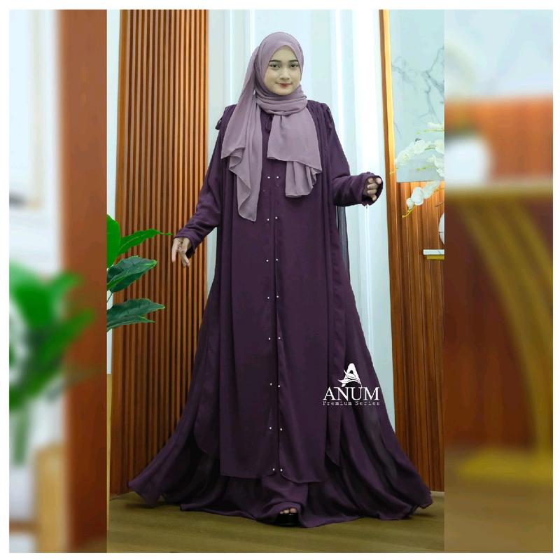 Anum Premium Series Shafira Set Abaya Matt.Ceruty Armany Cocok untuk Kondangan dan Syar'i - Muslim Gamis Lembut Mewah Outer Mutiara 6