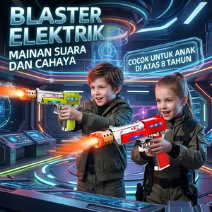 Mainan Blaster Elektrik Anak dengan Efek Suara, Cahaya LED, Semprotan Kabut & Getaran Realistis dan Aman untuk Usia 8+