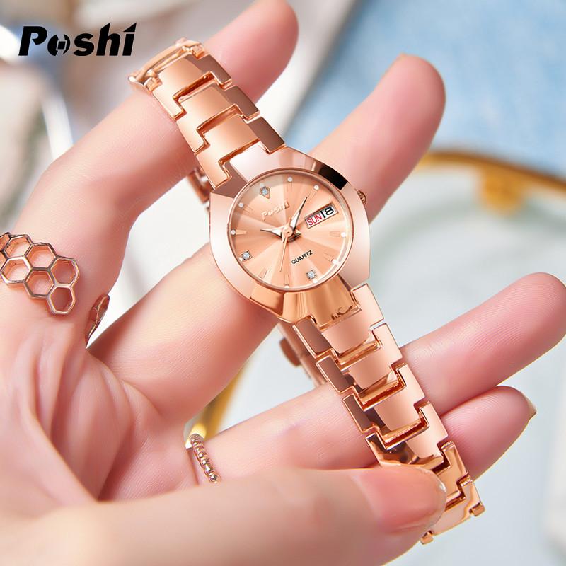 Đồng Hồ Nữ Thạch Anh Relo Đa Năng Cho, Thời Trang Sang Trọng, Thương Hiệu POSHI, Không Thấm Nước, Mặt Số Nhỏ, Vàng, Hoàn Toàn Bằng Thép, Thường Ngày, Đồng Hồ Đeo Tay, Quà Tặng Giáng Sinh 7