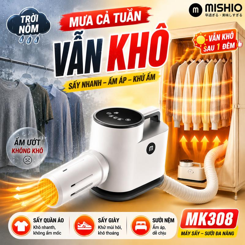 Máy Sấy Quần Áo, sưởi Chăn Nệm, sấy Giày Mishio MK308 UV Diệt Khuẩn