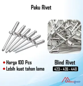 100 Pcs Paku Rivet / Paku Rivet Holow / Aluminium / Seng / Paku Rivet Ripet Drill Hole Rifet Rivetti 3.3 - 3.4 MM 423 435 440 Knalpot Ecer 100 Pcs