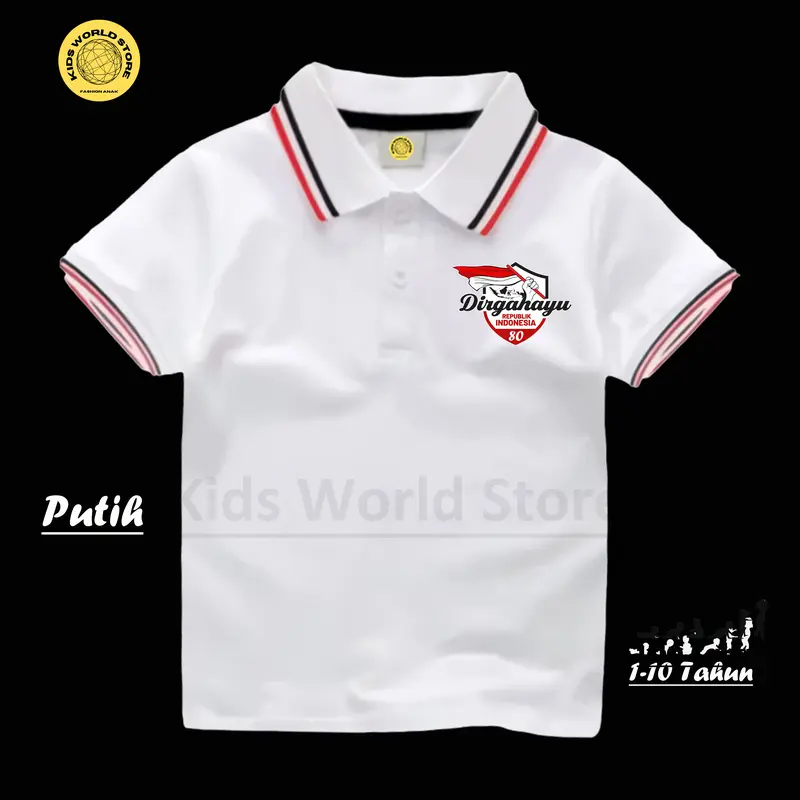 KIDS WORLD STORE Atasan Kerah Wangki LOGO DIRGAHAYU 80TH INDONESIA MERDEKA 17 AGUSTUS 2025 3