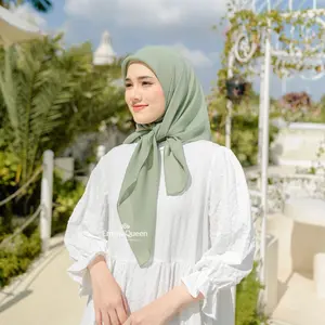 Emmaqueen - Jilbab Meera hijab segi empat Wanita Muslim Kerudung Square Polycotton Basic Nyaman Tepi Jahit 115cm x 115cm