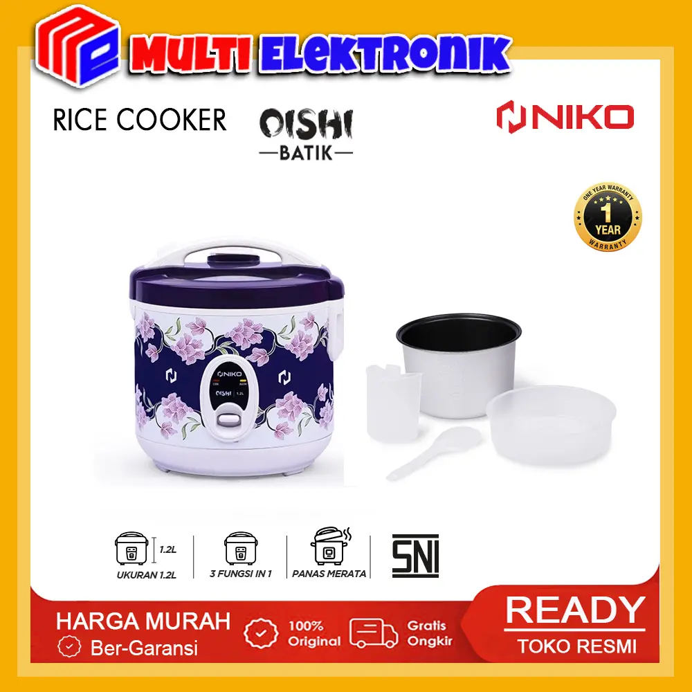 NIKO Rice Cooker Oishi Batik - Tutup Kaca Transparan Garansi Resmi