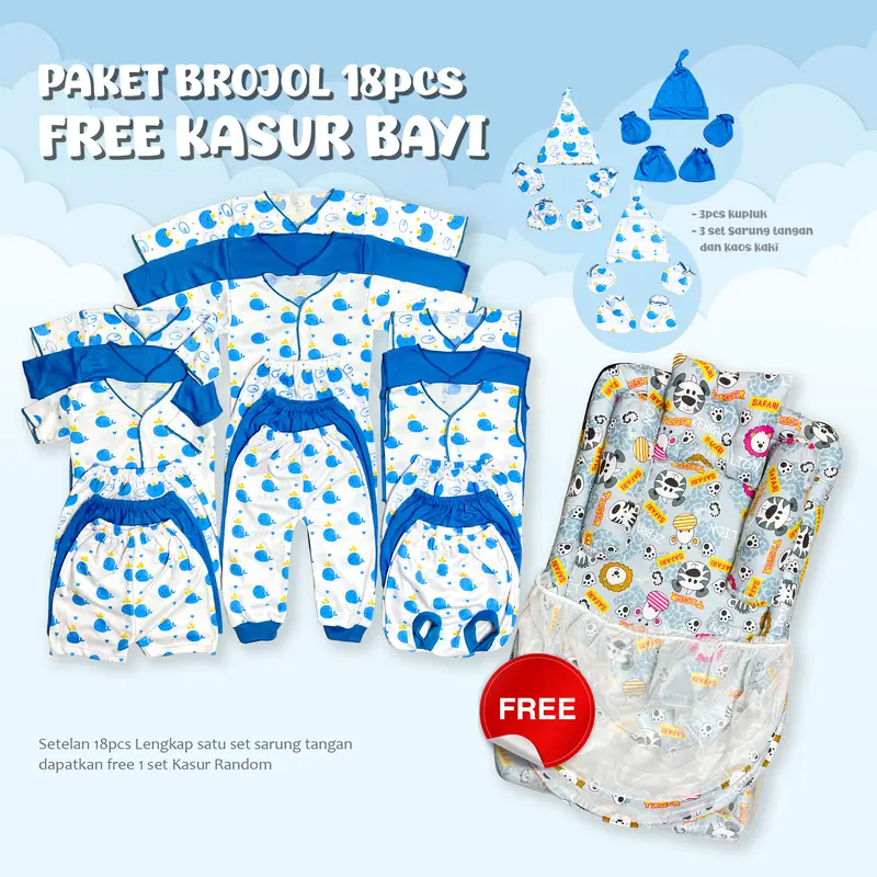 Paket Brojol 18 Pcs FREE KASUR BAYI Paket Lengkap Setelan Bayi bahan katun lembut Kado Lahiran Parsel 1