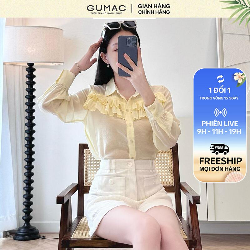 GUMAC - Áo sơ mi đô kiểu AD08068 Nữ Women Top (Sản phẩm có độ mỏng nhẹ, không kèm áo 2 dây bên trong)