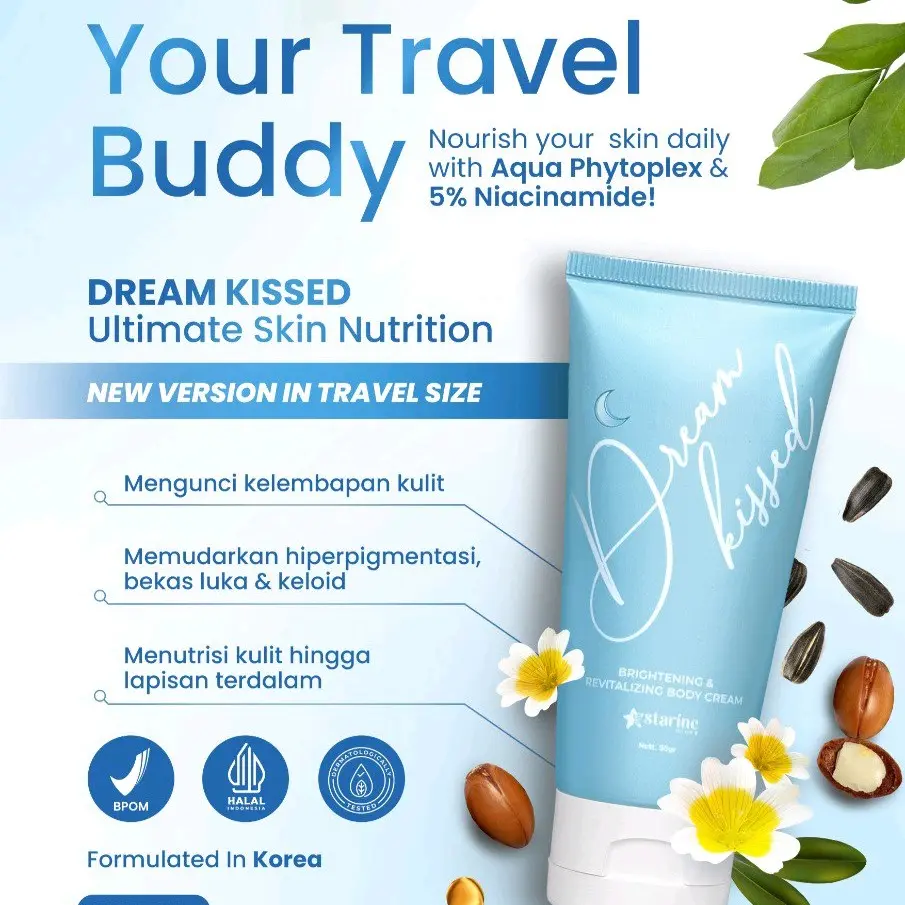 Dream Kissed Fun Travel Size Body care Mencerahkan Tubuh Pencerah Memudarkan bekas luka, menutrisi tubuh niaciinamide body  serum