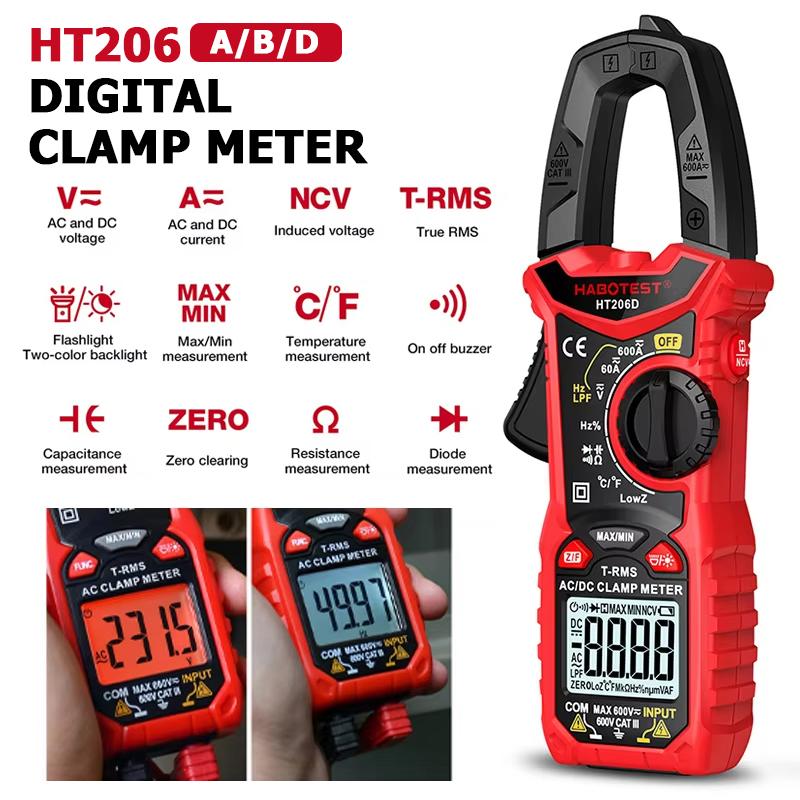 Kìm, HT206 , Đồng hồ kẹp dòng điện, Đồng Hồ Đo Ampe Kế, Đồng Hồ Kẹp Đo Điện Áp, Phạm Vi Tự Động, Đồng Hồ Vạn Năng, Đèn Nền Đôi, Kiểm Tra Điện Dung Và Ohm, 600A Dòng Điện AC / DC đồng hồ 206D