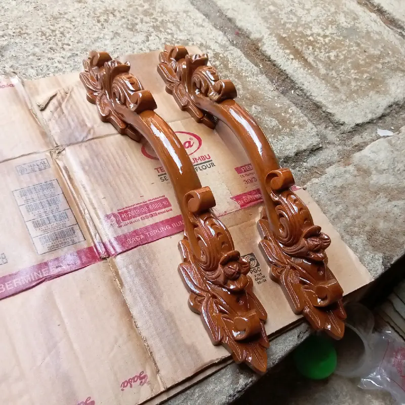 Handle Pintu Kayu Jati TPK Ukiran Khas Jepara Isi 2pcs Sudah Finishing 1