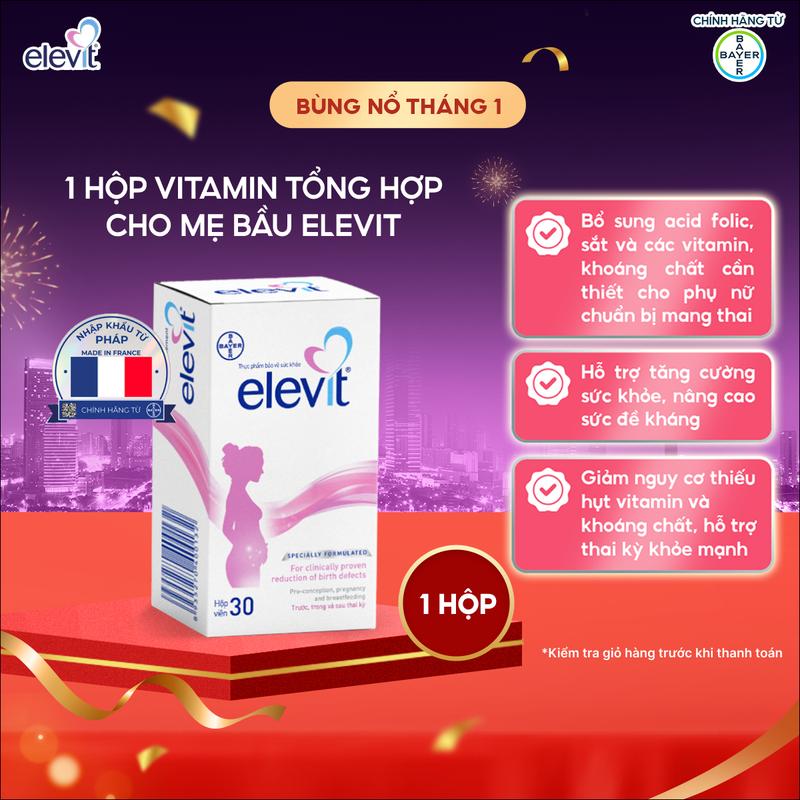Kols Vitamin Bầu Tổng Hợp ELEVIT bổ sung Acid Folic Metafolin Sắt Canxi Các Vitamin và Các khoáng chất cho Bà bầu Chuẩn bị và Trong thai kỳ hỗ trợ giảm dị tật ống thần kinh - Hộp 30 Viên