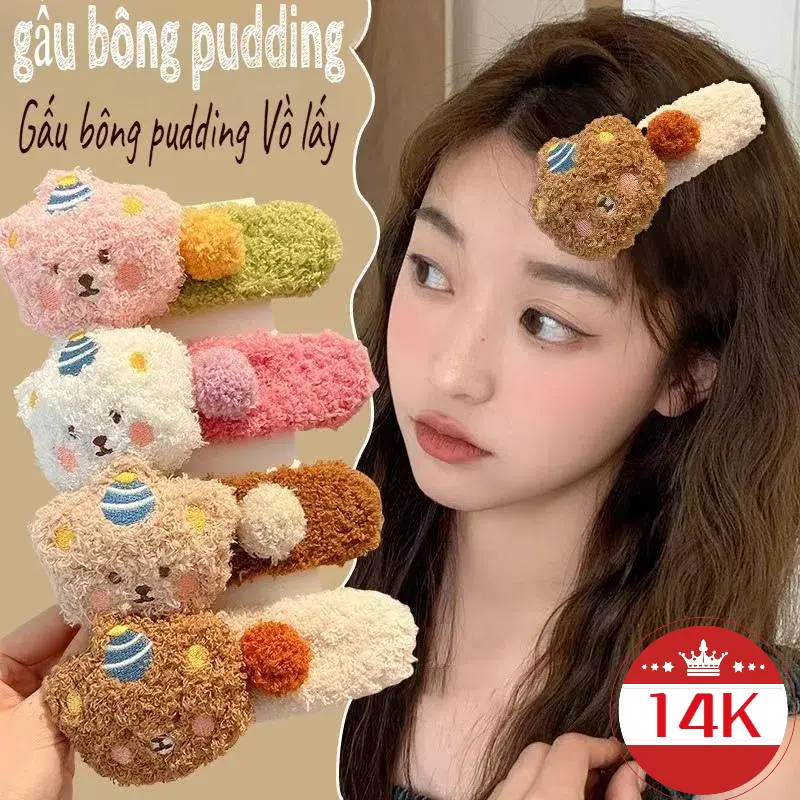 Kẹp Tóc Tóc Mỏ Vịt Gấu Pudding Nhồi Bông Dễ Thương Dễ Phối Đồ Siêu Ngọt, Kẹp Tóc Lớn, Kẹp Tóc, Hàng Mới Về Năm 2025, [Thanh Toán Khi Nhận Hàng]