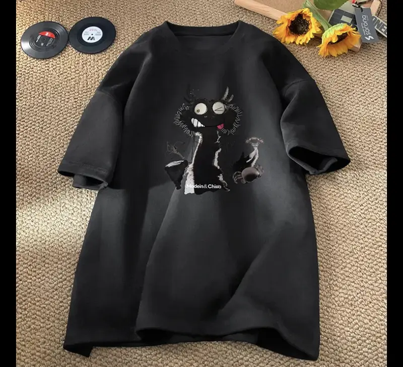Patung naga kartun Anime melepaskan T-shirt biasa untuk laki-laki dan perempuan pakaian jalanan 3