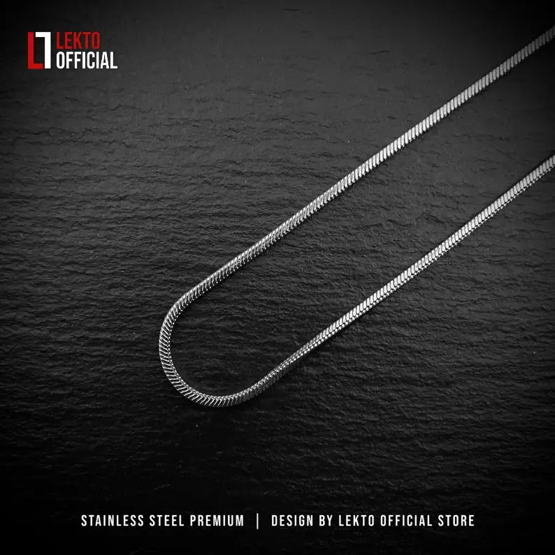 Kalung Titanium Anti Karat Selamanya Uniseks Pria Wanita Terlaris Motif Kotak SIERRA Monel Silver Pelapisan Logam Elegan 1