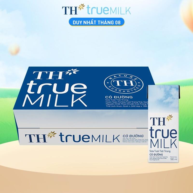 Thùng 48 hộp sữa tươi tiệt trùng có đường TH True Milk 180ml (180ml x 48)