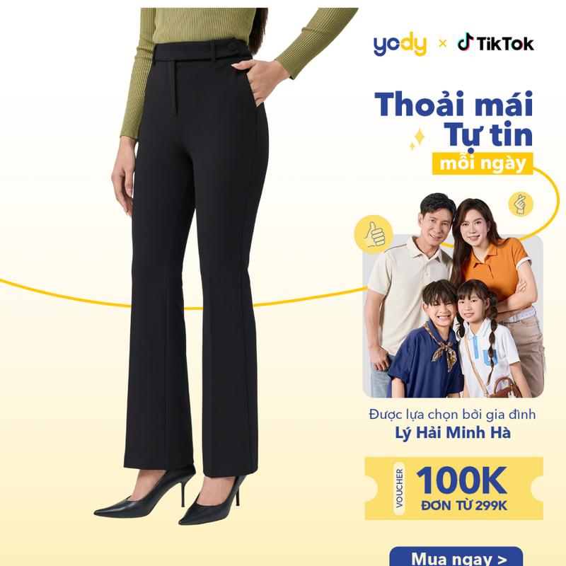 [Đồng giá] YODY Quần Âu Nữ Loe Cúc Bọc Cạp Chun Đáp Thanh Lịch Co Dãn Sang TRọng  QAN7137