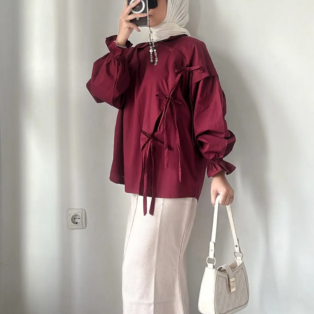 KEMEJA WANITA KATUN POPLIN POLOS Atasan Panjang