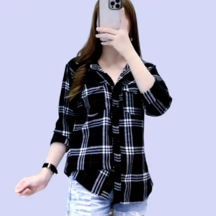 Kemeja Flanel Wanita Kotak Nyaman Santai - Formal, Lembut