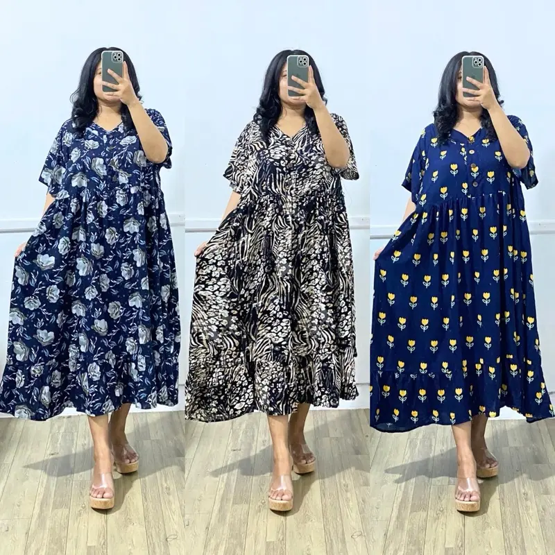 Daster Rayon Jumbo Wanita LD 140cm Lengan Pendek Rample Bawah Busui Able Nyaman Lembut dengan Kancing Aktif di Depan 3
