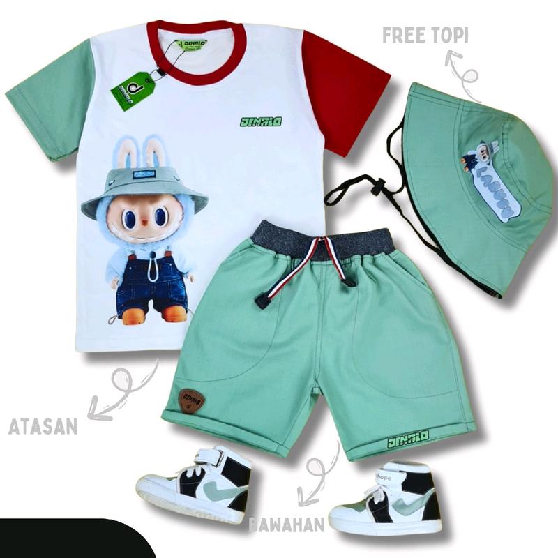 Gratis Ongkir/COD/(Free Topi)Setelan Baju Kaos Anak Distro Labubu Lengan Pendek usia 1-7 tahun By Patriot Kids 0