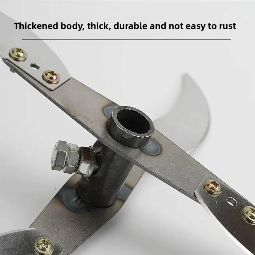 Pisau Mesin Cacah Rumput Sayuran Multifungsi Pakan Ternak Entok Ayam untuk Dinamo dan Stick Bor Jenis baru alat pemotong sayuran dengan mata pisau yang lebih tebal, dudukan mata pisau, dan batang dasar.