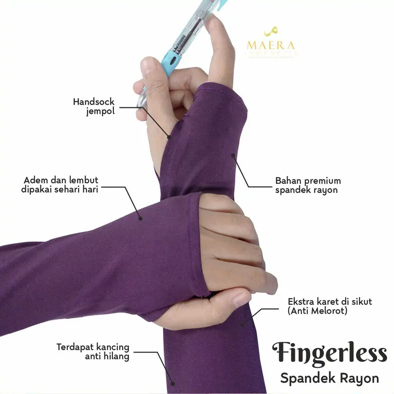 Manset Tangan Panjang Selengan  Handsock Jempol Muslimah Hitam bahan Rayon by Maera 1