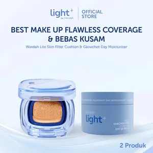 NEW LAUNCH! Light+ by Wardah Paket Best Makeup Flawless Coverage dan Bebas Kusam - Lite Skin Filter Cushion 11 g + Glowshot Day Moisturizer 30 g - Instant Fresh Look Satin Finish Krim Ringan Melembabkan Kulit | Lightening | Light Plus | Light +| Lightplus