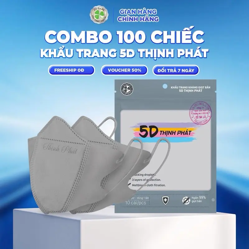 [Combo 100c-200c] Khẩu Trang 5d Thịnh Phát 3 Lớp - Chống Bụi Mịn - Kháng Khuẩn - An Toàn Tiện Lợi - Dành Cho Người Lớn