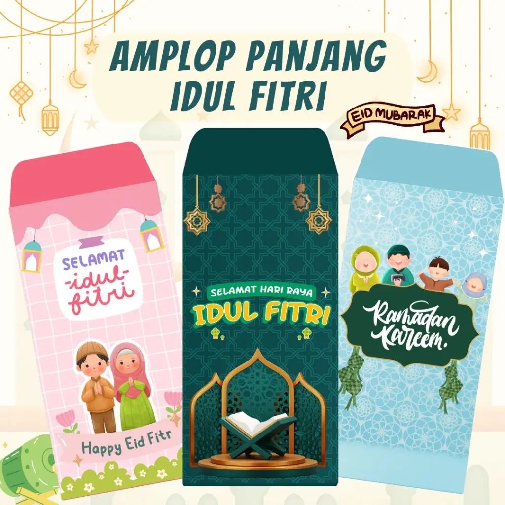 (10pcs) AMPLOP PANJANG TEBAL ANGPAO LEBARAN 2025 | IDUL FITRI THR MURAH BESAR ENVELOPE GLOSSY