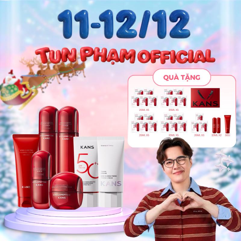   KANS X TUN PHẠM  Combo Sản phẩm Hỗ Trợ Mờ Nếp Nhăn Và Ngừa Lão Hóa KANS Polypeptide Collagen Pleasant Set + Kem Chống Nắng Hỗ Trợ Bảo Vệ Da SPF 50+ PA++++ KANS Whitening Brighten Sunscreen Cream 50ml+Kem Dưỡng KANS GLOWING FIRMING TONING CREAM 