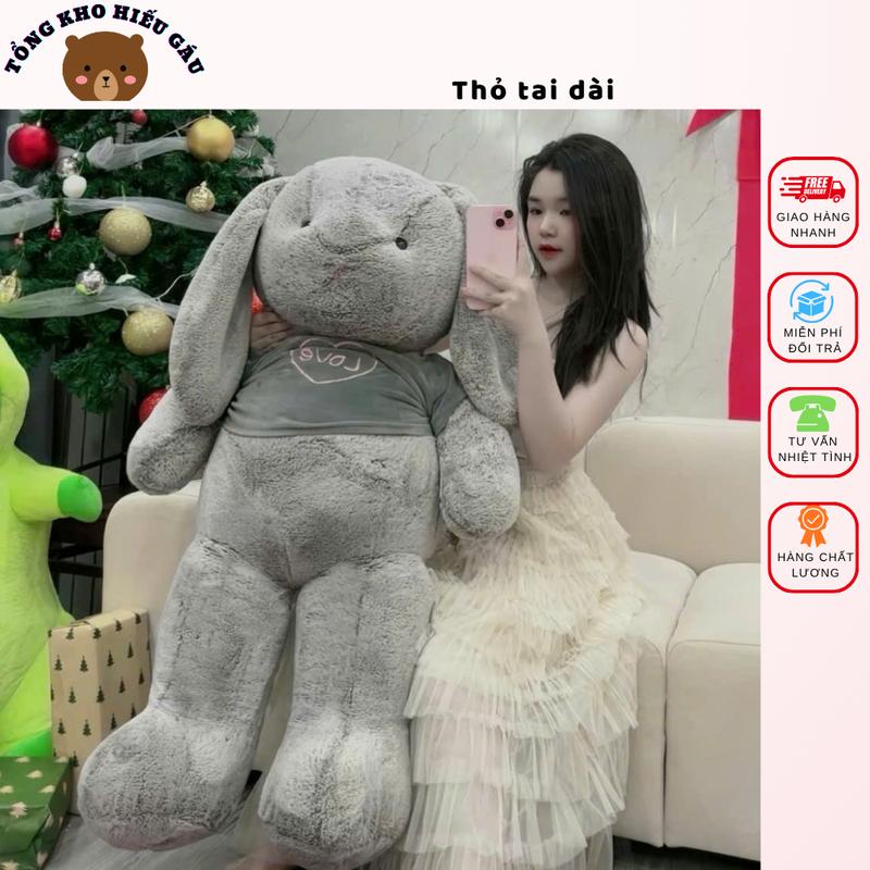  Gấu Bông Thỏ Tai Dài 1m1 Nhồi Bông Siêu Mềm Vải Lông Tuyết Cao Cấp 