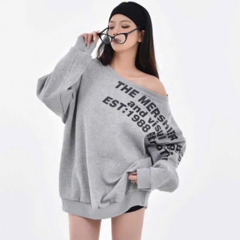 Áo Sweater lệch vai dáng rộng Hàn Quốc thời trang mùa thu dành cho nữx1cv1xvx21x10v