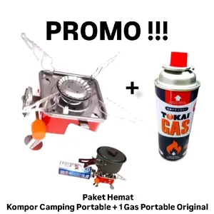 (TERMURAH)  Paket Kompor Camping Portable + Gratis 1 Gas Portable Original