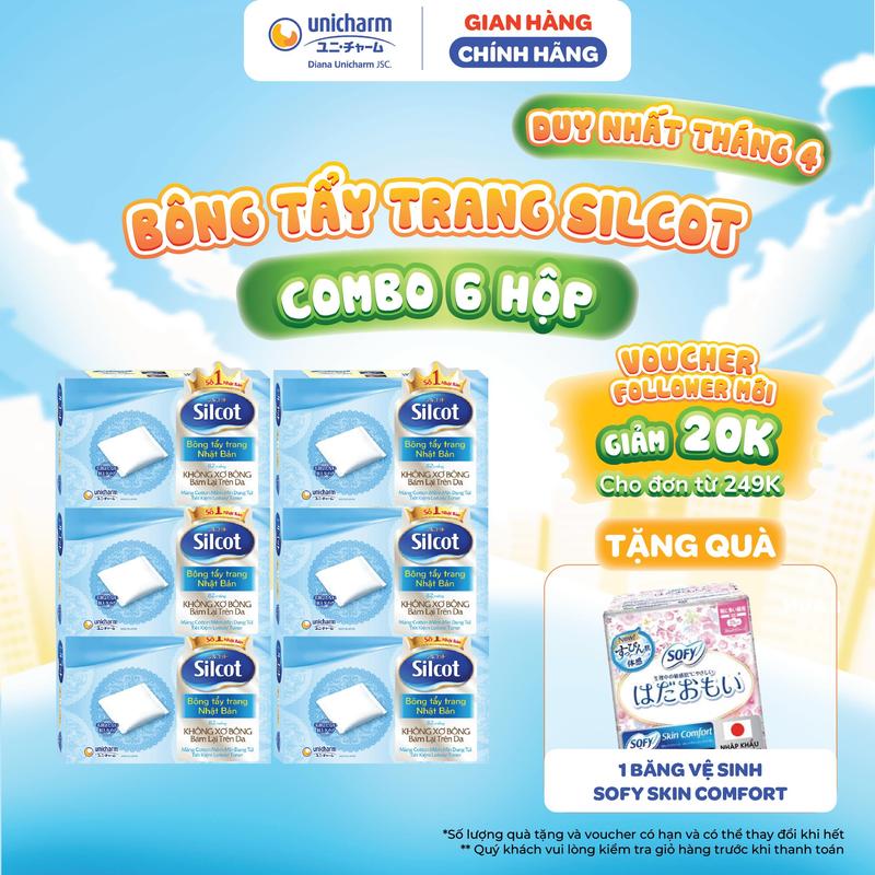 Combo 6 Hộp Bông Tẩy Trang Silcot 82 Miếng/Hộp