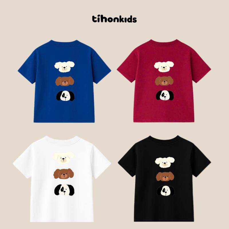   A08  TIHONKID - Áo Phông Trẻ Em In Cún Hoạt Hình Cộc Tay Chất Cotton Mềm Mịn | Hình In Cực Xinh Form Rộng Thoải Mái | Bé 2 -10 Tuổi 