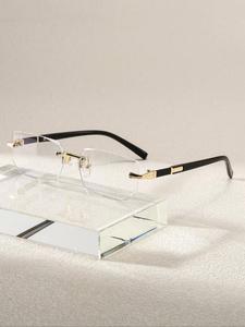 Lentes de sol cuadrados sin marco para hombre, Estilo Hip-Hop, Gafas de metal casuales para todas las estaciones, Accesorio de moda cómodo para uso diario