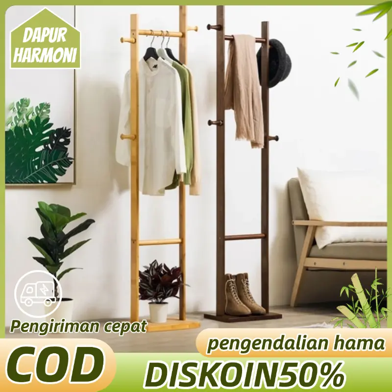 Gantungan baju berdiri gantungan tas stand hanger aesthetic Gantungan baju hanger Rak mantel kayu kayu Gantungan Baju Coat Rack Gantungan Tas Dan Topi Multifungsi Gantungan Tas 0