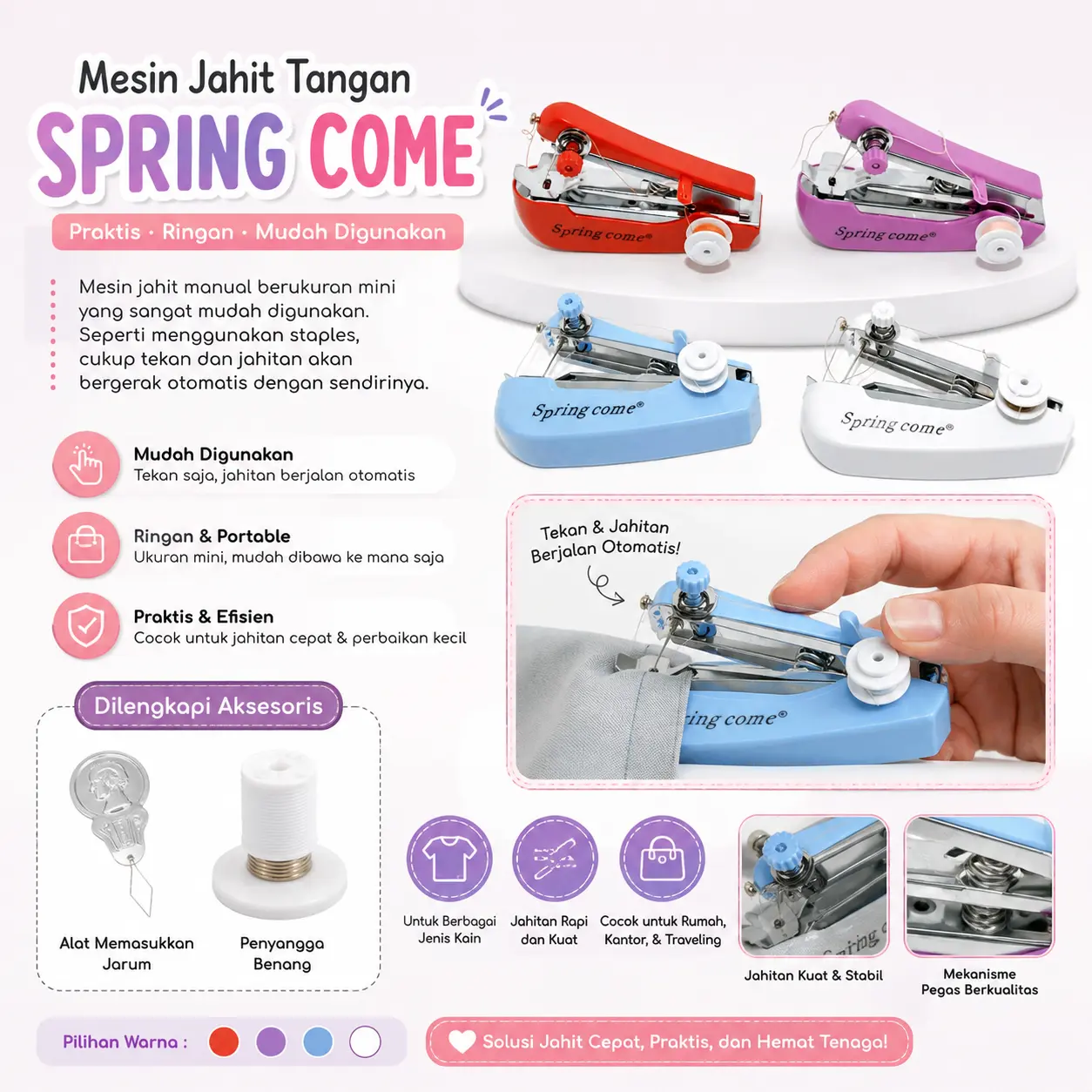 Mesin Jahit Tangan Mini Spring Come – Mesin Jahit Portable Manual Praktis