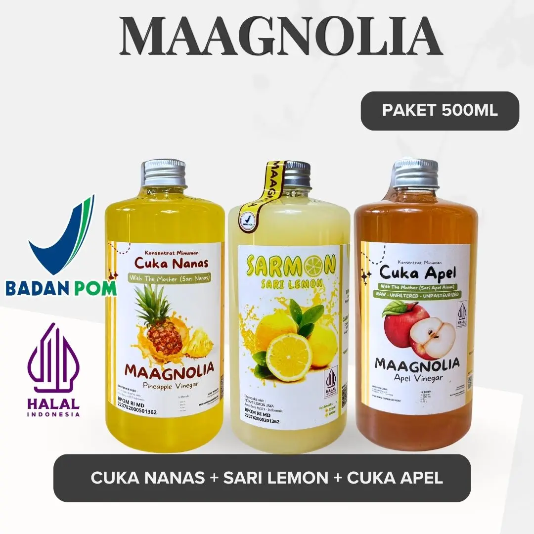 Paket Bundling Cuka Nanas + Sari Lemon + Cuka Apel Maagnolia 500 ml