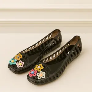 Flat shoes wanita empuk anti slip ringan lentur CMC bunga sandal teplek wanita jelly fashion