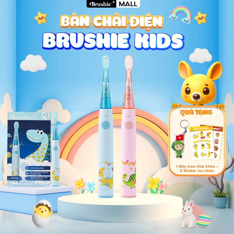   OFFICIAL  Combo 2 Bàn chải điện trẻ em Brushie Kids đầu lông bàn chải mềm mại an toàn cho bé - Tặng 2 bộ đồ dùng học tập 