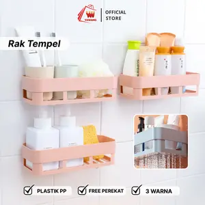 YAWANG Rak Tempel Estetik Minimalis Organizer Plastik PP Premium Anti Jamur & Tahan Air untuk Kamar Mandi & Dapur Tanpa Paku & Bor 3 Warna Cantik